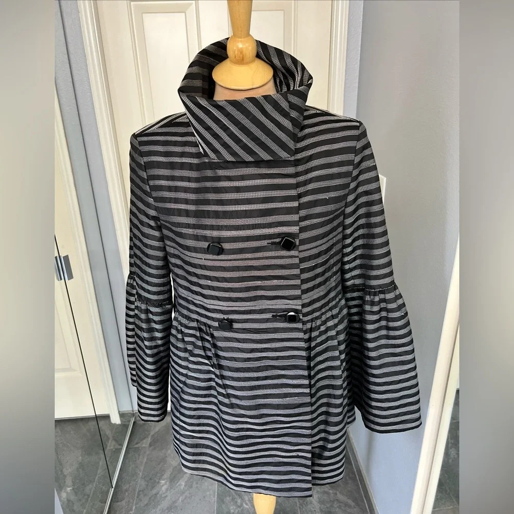 Samuel Dong Black Striped Peplum Bell‎ Sleeve Jacket